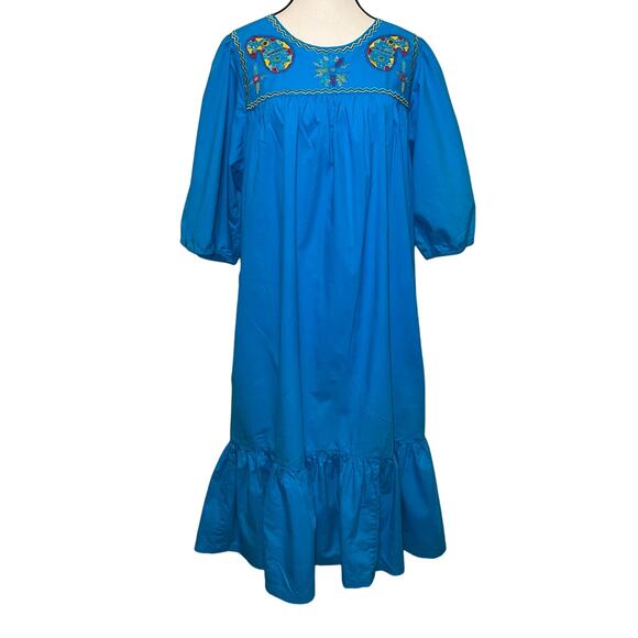 Sandy Starkman Loungewear Vintage Embroidered Nightgown Turquoise Est. Size M - Picture 2 of 13